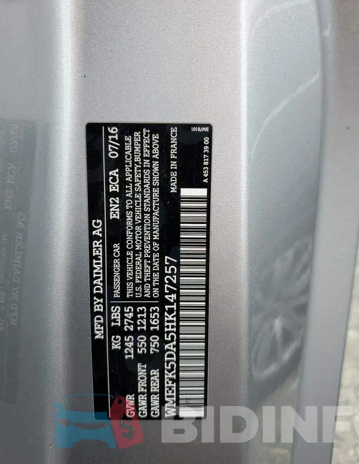 WMEFK5DA5HK147257 Photo# 12