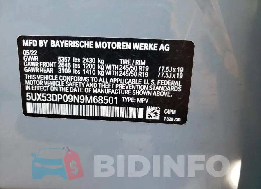 5UX53DP09N9M68501 Photo# 12