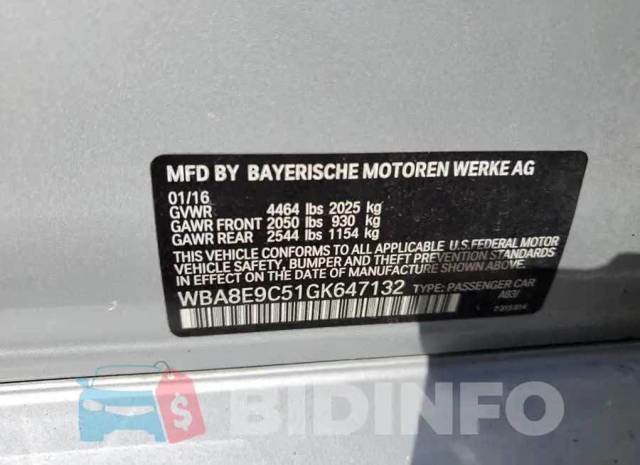 WBA8E9C51GK647132 Photo# 12