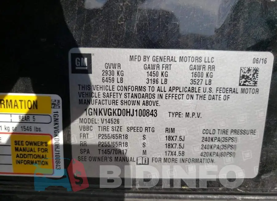 1GNKVGKD0HJ100843 Photo# 14