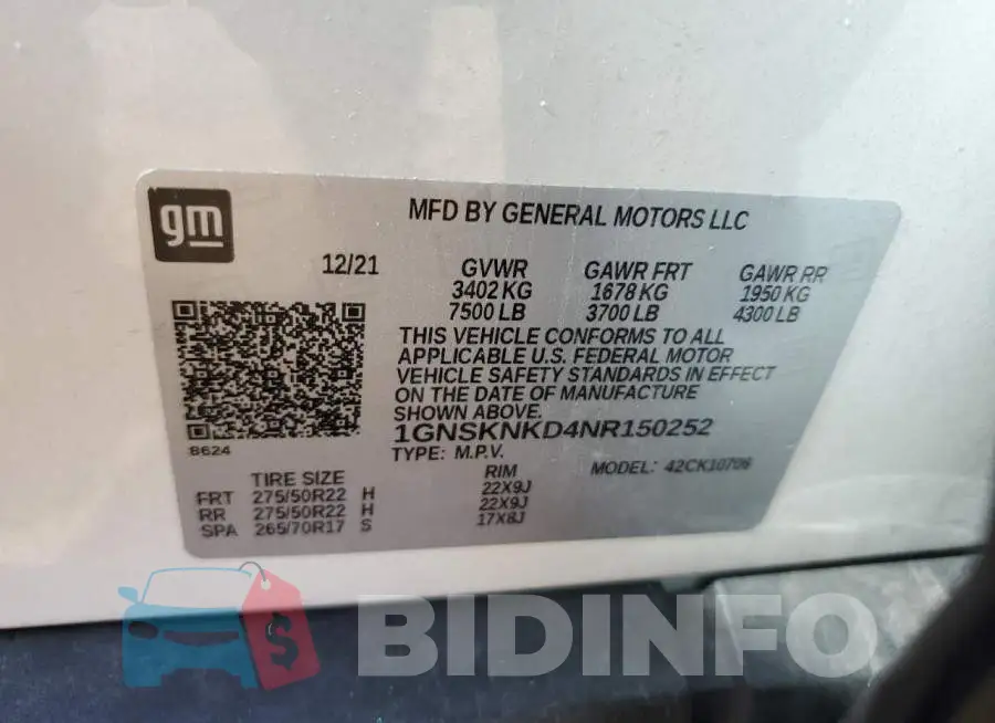 1GNSKNKD4NR150252 Photo# 13