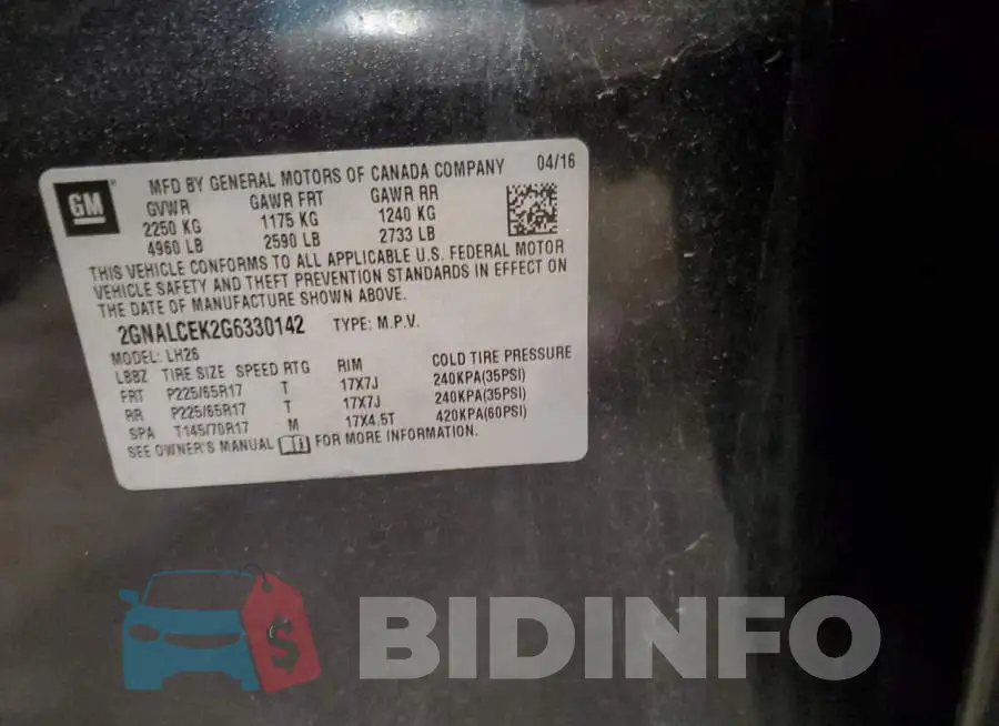 2GNALCEK2G6330142 Photo# 14