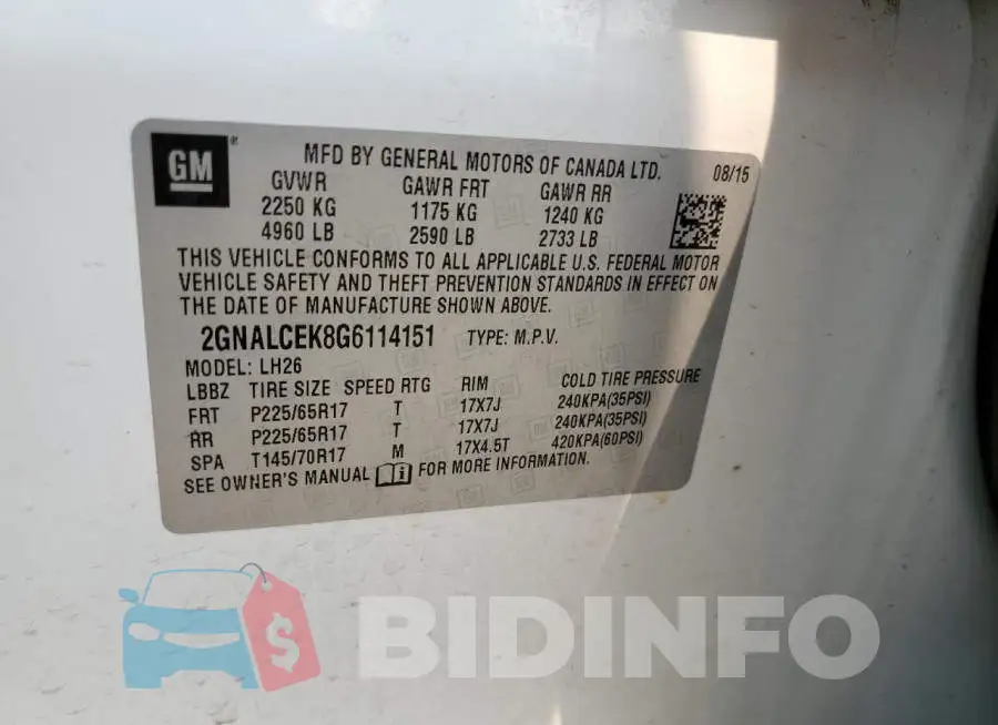 2GNALCEK8G6114151 Photo# 12