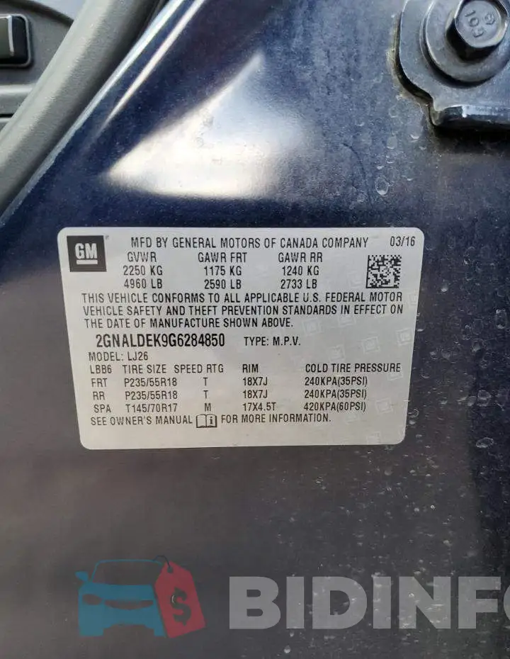 2GNALDEK9G6284850 Photo# 13