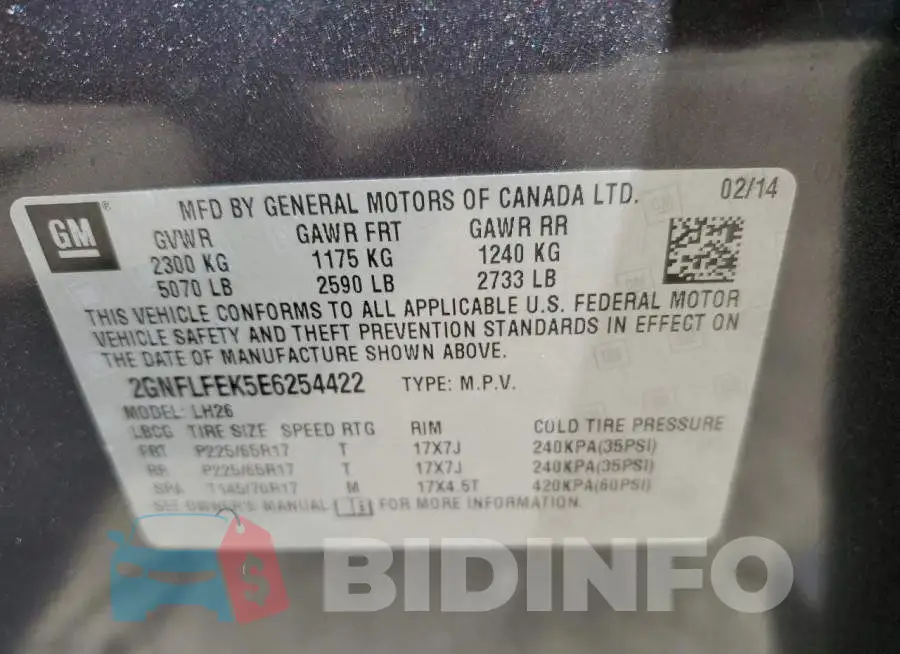 2GNFLFEK5E6254422 Photo# 13