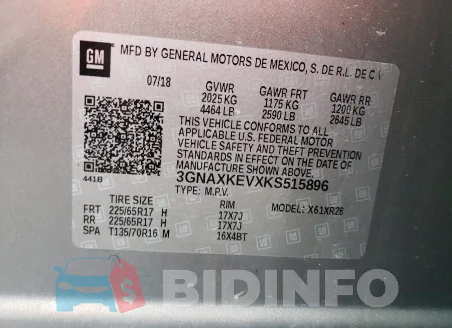 3GNAXKEVXKS515896 Photo# 14