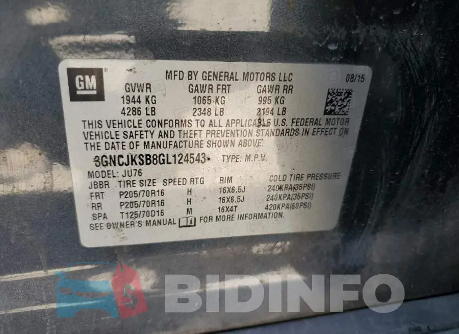 3GNCJKSB8GL124543 Photo# 12