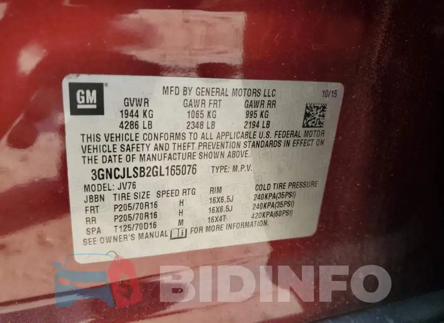 3GNCJLSB2GL165076 Photo# 13