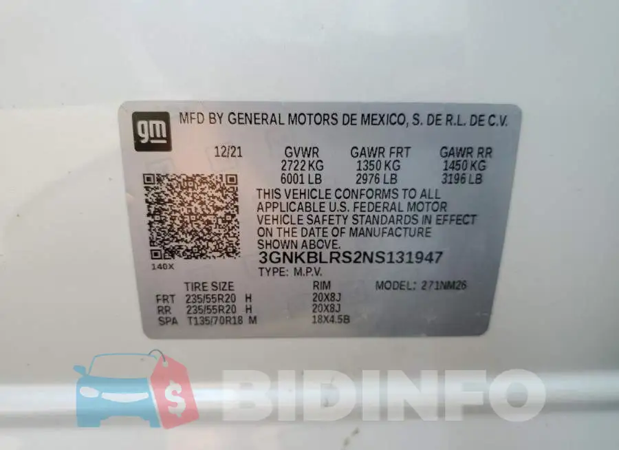 3GNKBLRS2NS131947 Photo# 12