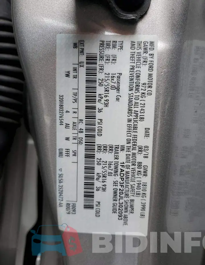 1FADP3F20JL302093 Photo# 12
