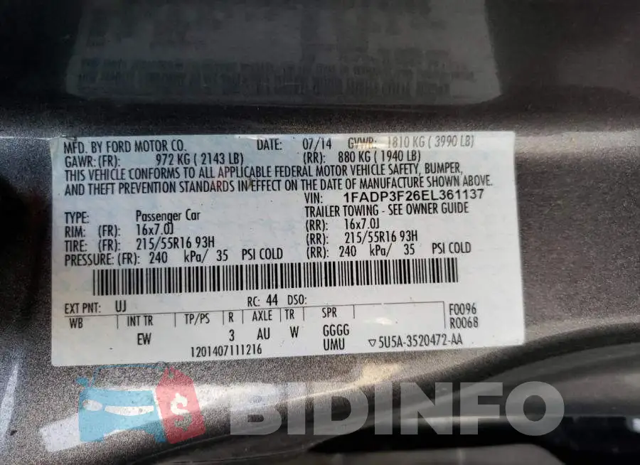 1FADP3F26EL361137 Photo# 13