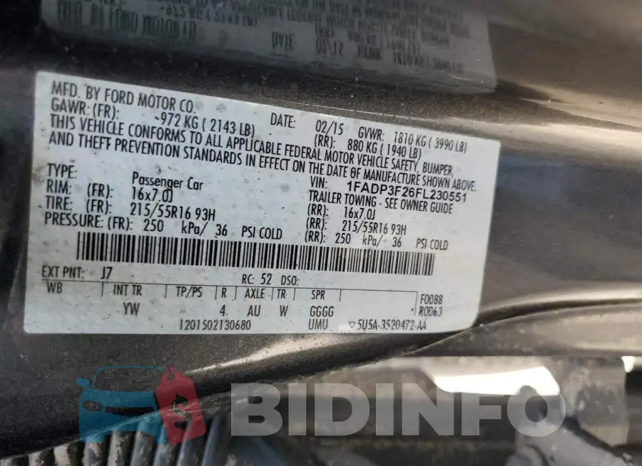 1FADP3F26FL230551 Photo# 13