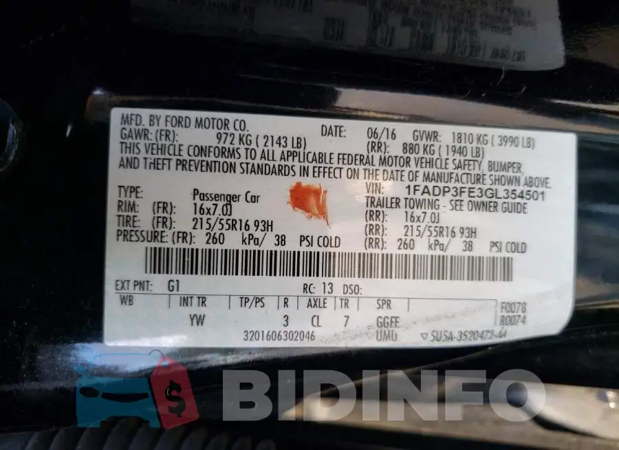1FADP3FE3GL354501 Photo# 12