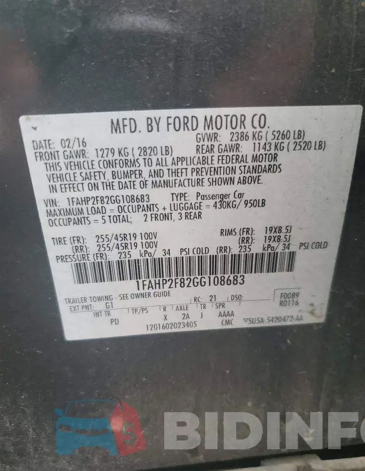 1FAHP2F82GG108683 Photo# 13