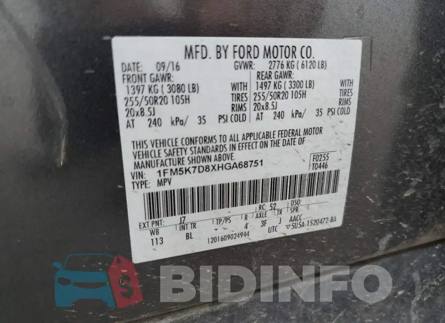 1FM5K7D8XHGA68751 Photo# 13
