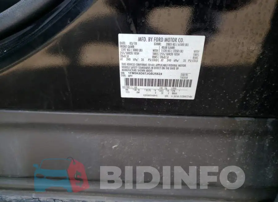 1FM5K8D87JGB25824 Photo# 13