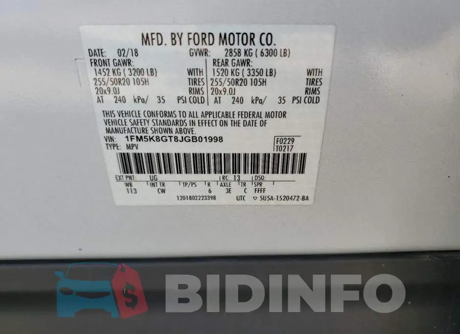 1FM5K8GT8JGB01998 Photo# 12