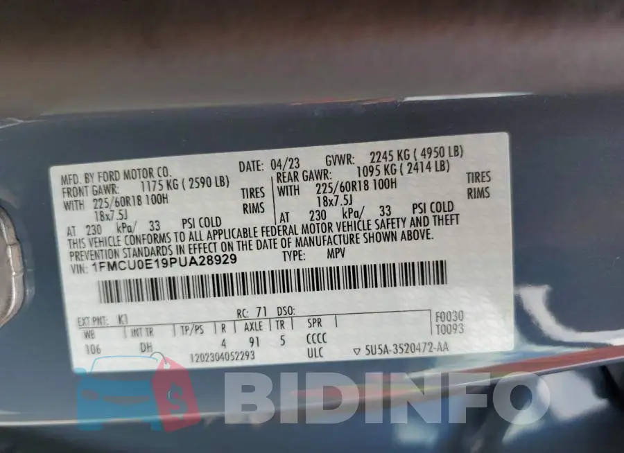 1FMCU0E19PUA28929 Photo# 13