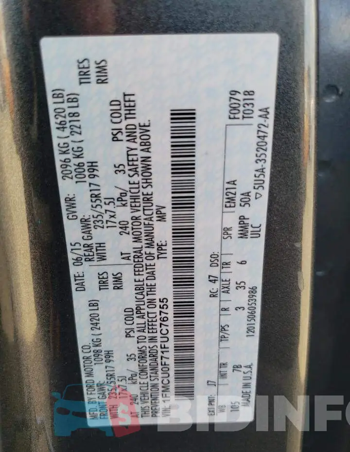 1FMCU0F71FUC76755 Photo# 13