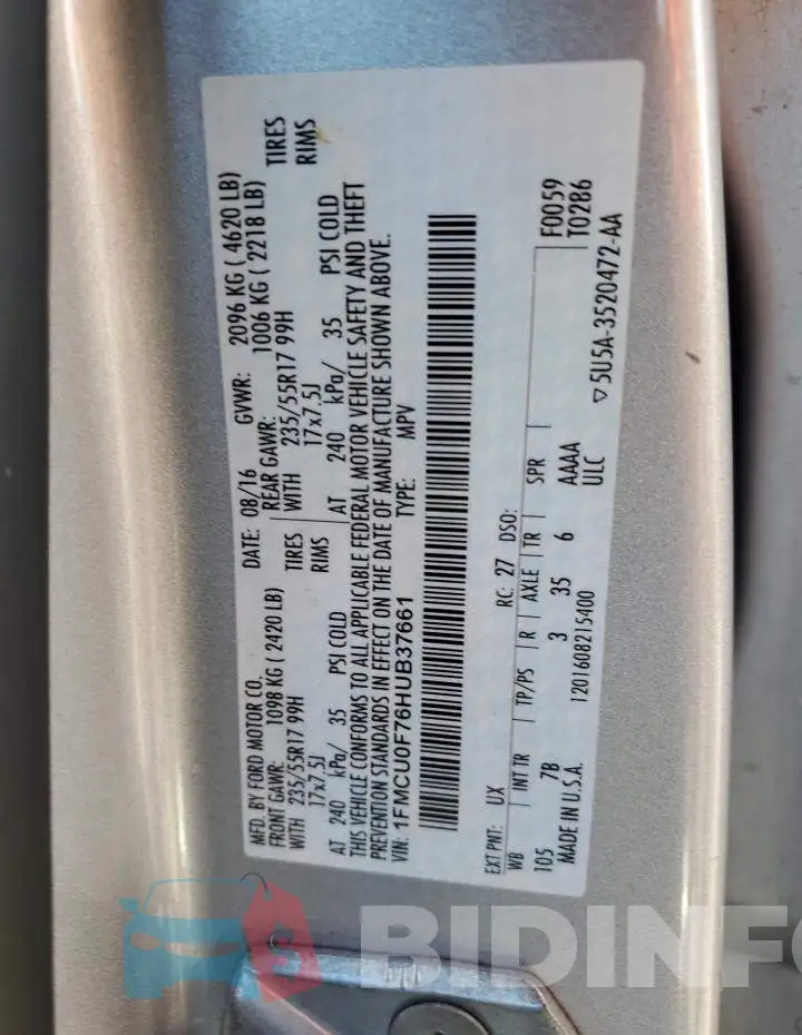 1FMCU0F76HUB37661 Photo# 13