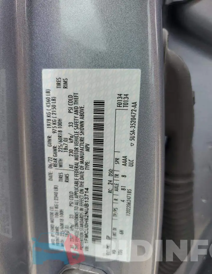1FMCU0H62NUB13714 Photo# 14