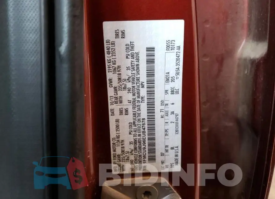 1FMCU9J96EUB47678 Photo# 13