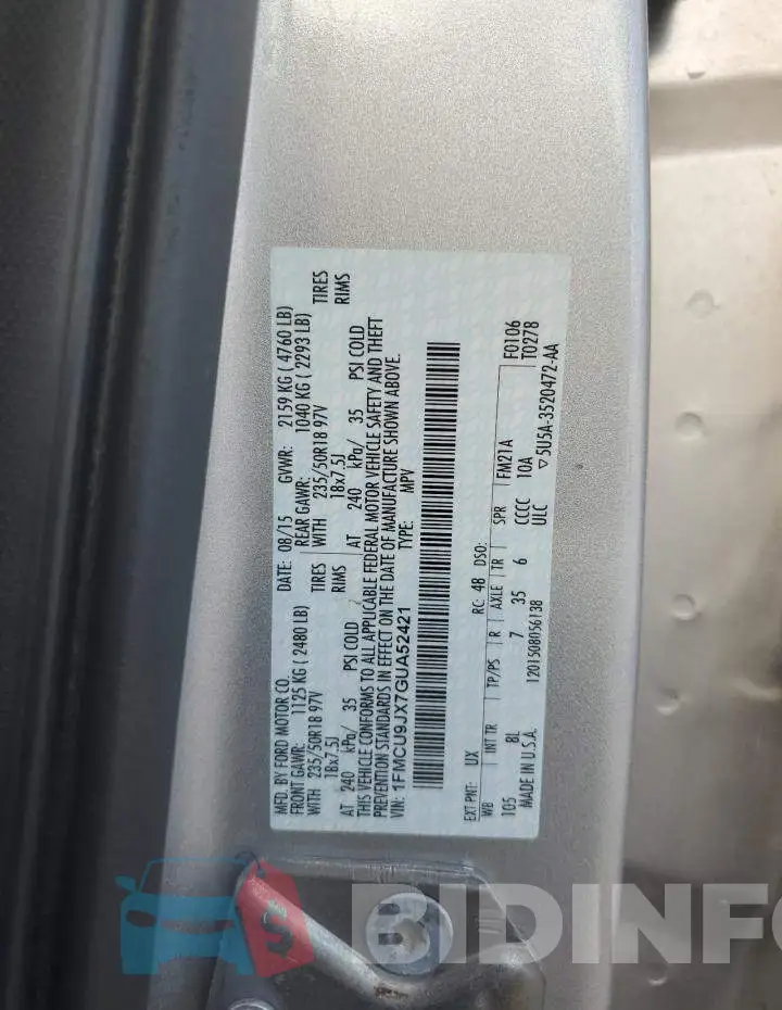 1FMCU9JX7GUA52421 Photo# 12