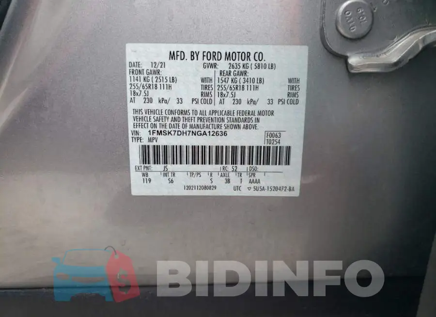 1FMSK7DH7NGA12636 Photo# 13