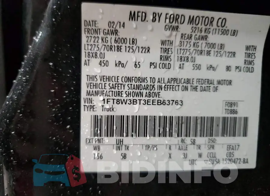 1FT8W3BT3EEB63763 Photo# 13