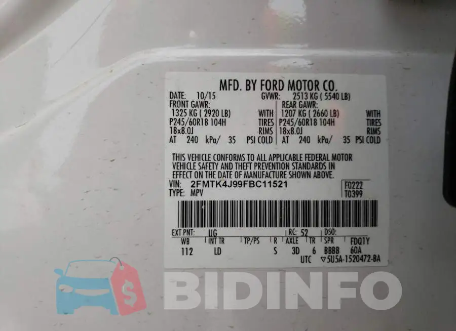 2FMTK4J99FBC11521 Photo# 14