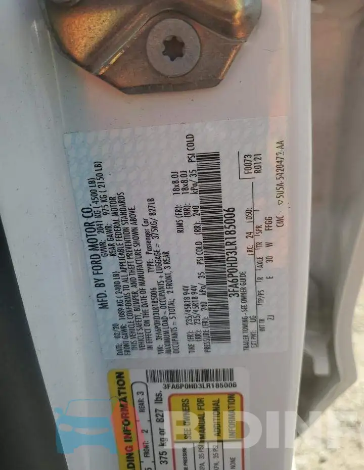 3FA6P0HD3LR185006 Photo# 12