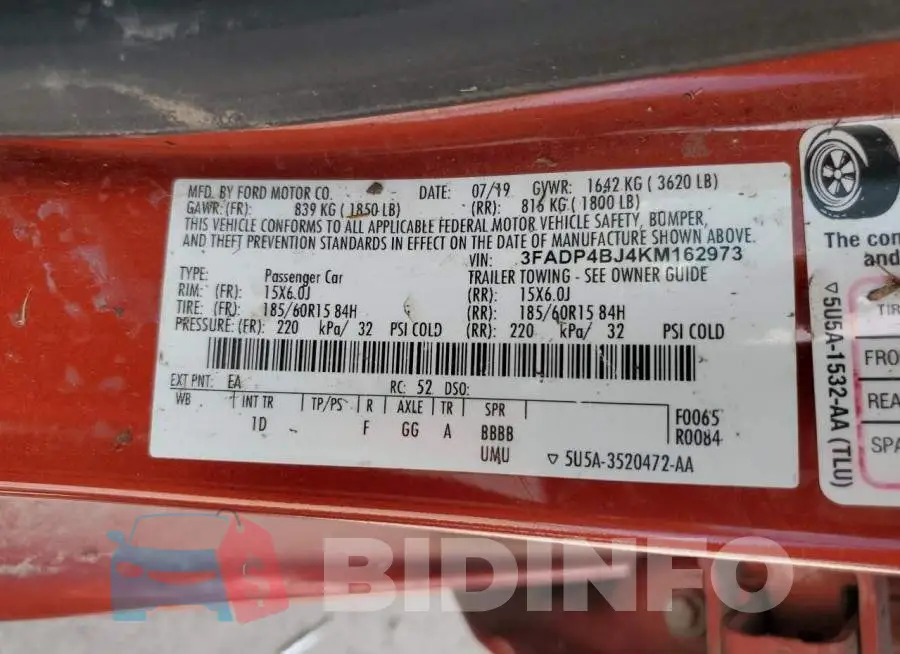 3FADP4BJ4KM162973 Photo# 12