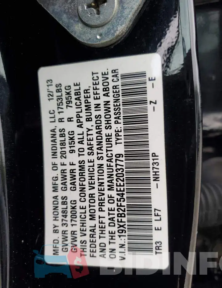 19XFB2F54EE203779 Photo# 12