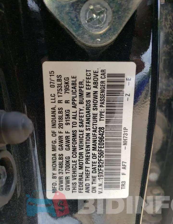 19XFB2F56FE096428 Photo# 12