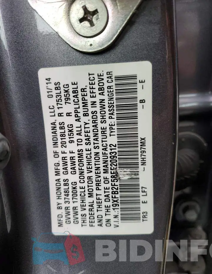 19XFB2F58EE209312 Photo# 13