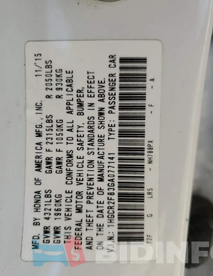 1HGCR2F83GA077141 Photo# 12