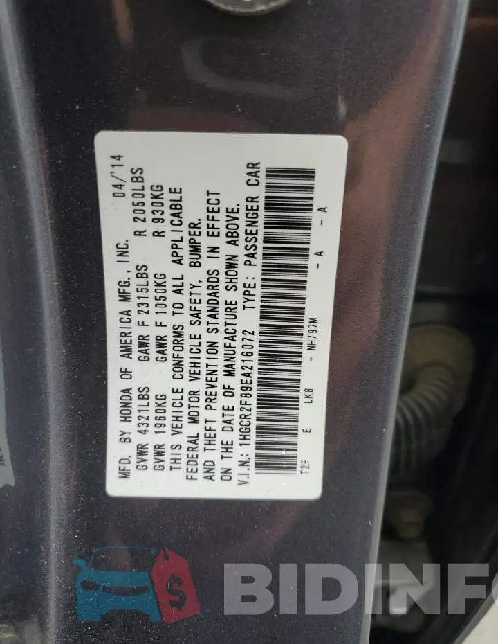 1HGCR2F89EA216072 Photo# 13