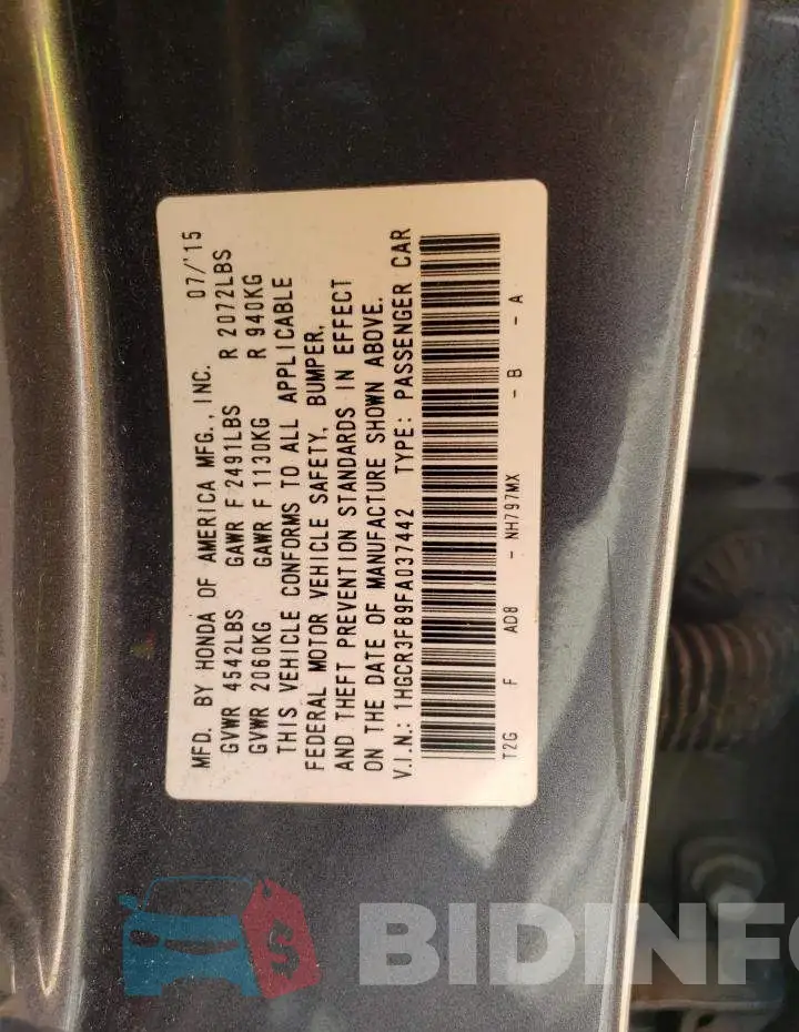 1HGCR3F89FA037442 Photo# 12