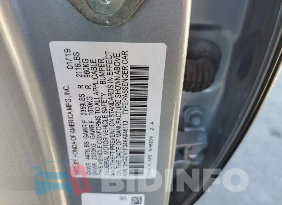 1HGCV1F34KA046113 Photo# 12