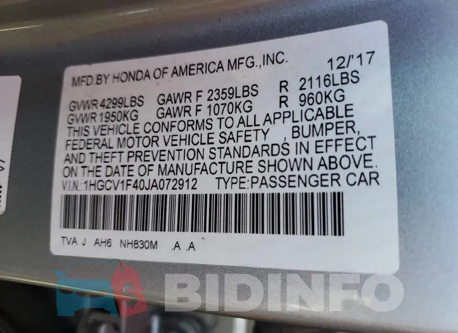 1HGCV1F40JA072912 Photo# 12