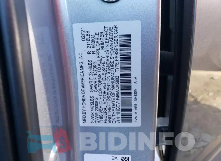 1HGCV1F46MA045802 Photo# 12
