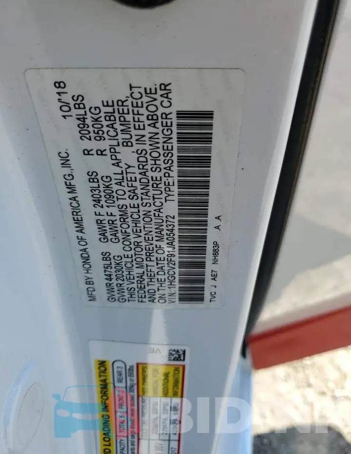 1HGCV2F91JA054372 Photo# 12