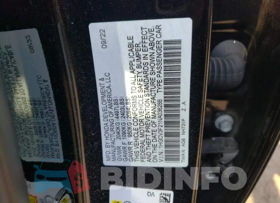 1HGCV3F21NA036288 Photo# 12
