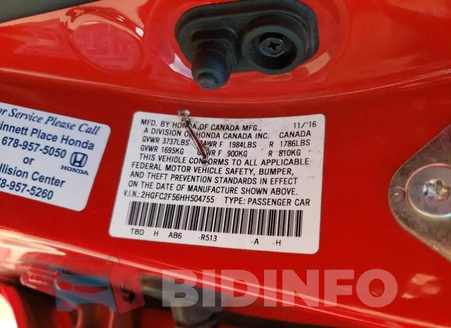 2HGFC2F56HH504755 Photo# 12
