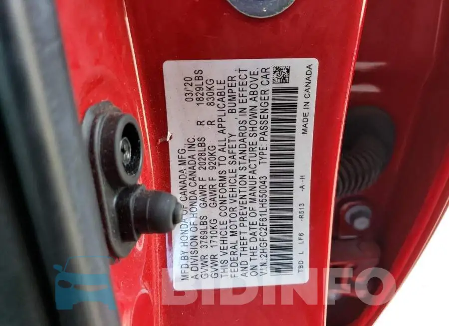 2HGFC2F61LH550043 Photo# 12