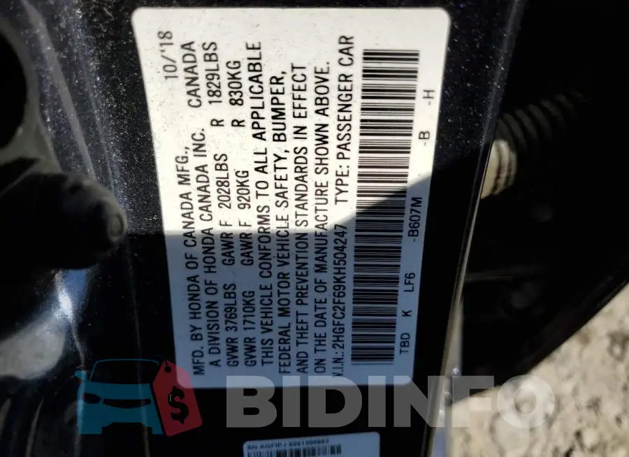2HGFC2F69KH504247 Photo# 12