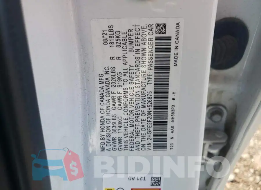 2HGFE2F20NH526875 Photo# 12