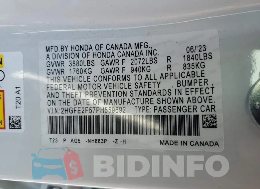 2HGFE2F57PH559692 Photo# 12