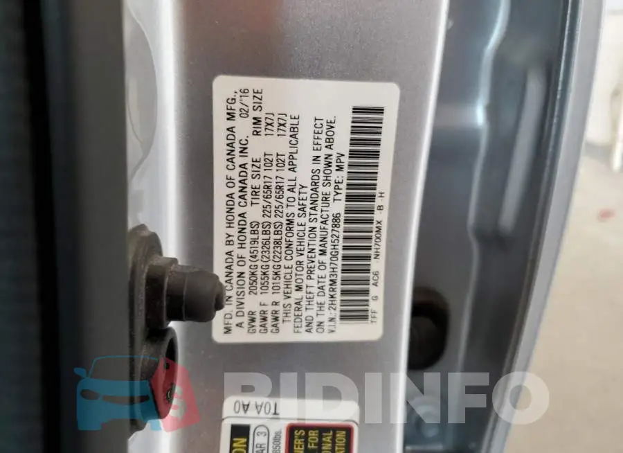 2HKRM3H70GH527886 Photo# 13