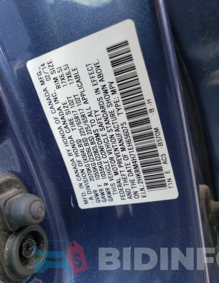 2HKRM4H71EH656075 Photo# 10